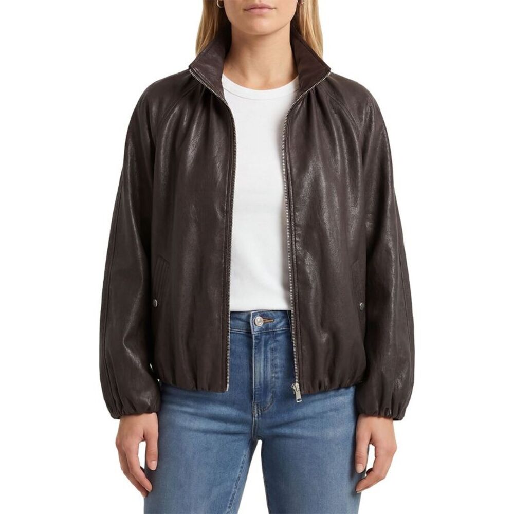 Avec Les Filles Womens  Bubble Hem Zip Bomber Jacket